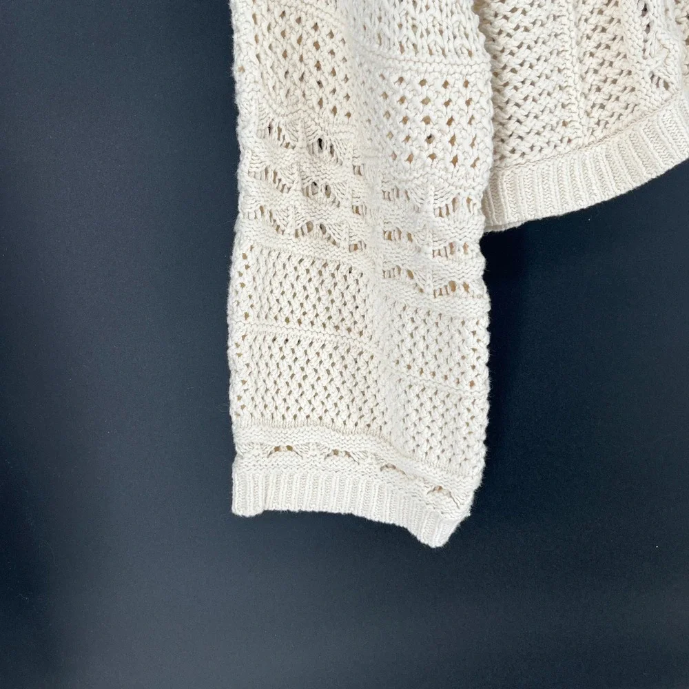 Madewell XXL Cream Cotton Open Knit Crochet Sweater Bell Sleeve Fair Trade XXL